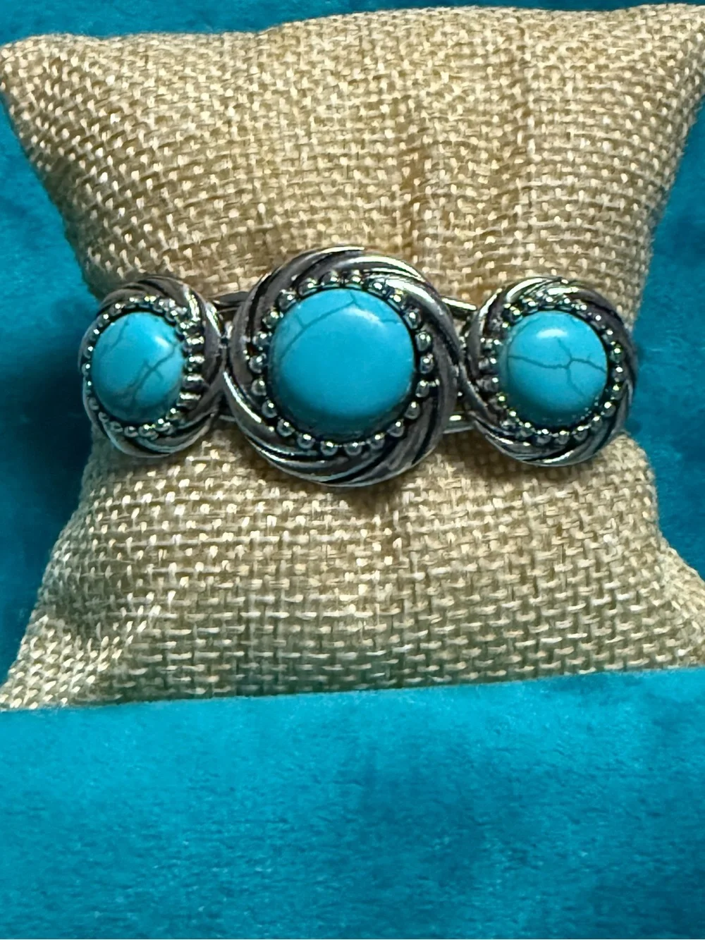 Turquoise Stone Silver-Tone Hinge Cuff  Bracelet
